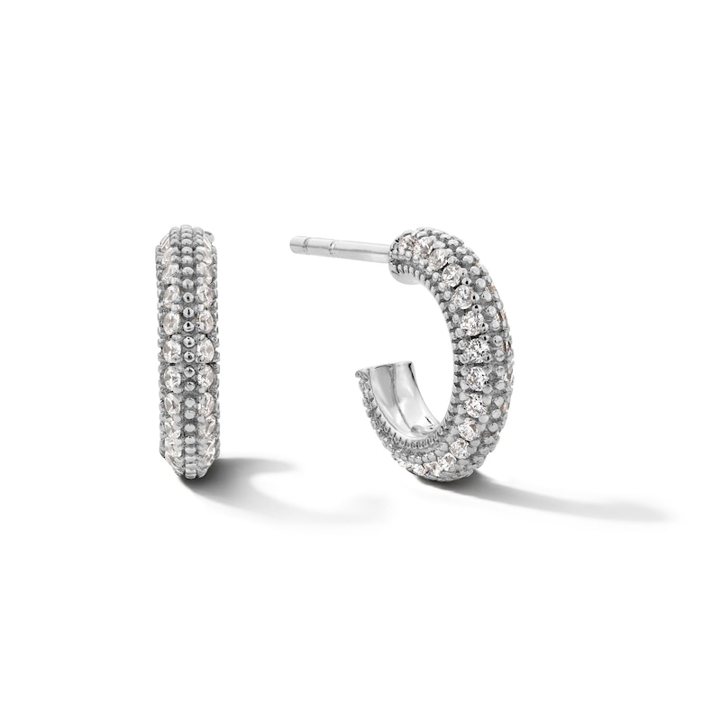 Sterling Silver CZ Pavé Mini Hoops