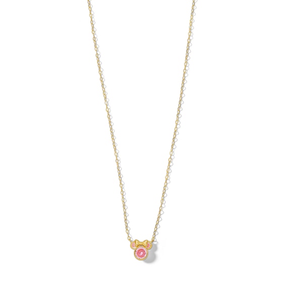 Child's 10K Solid Gold Pink CZ ©Disney Minnie Mouse Pendant - 13"