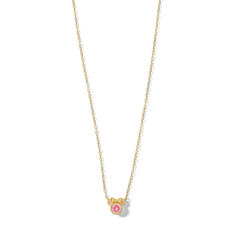 Child's 10K Solid Gold Pink CZ ©Disney Minnie Mouse Pendant - 13"