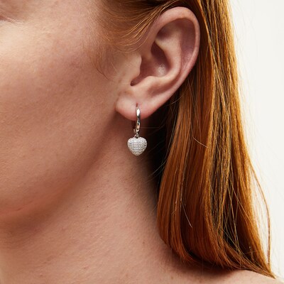 Sterling Silver CZ Heart Dangle Huggies