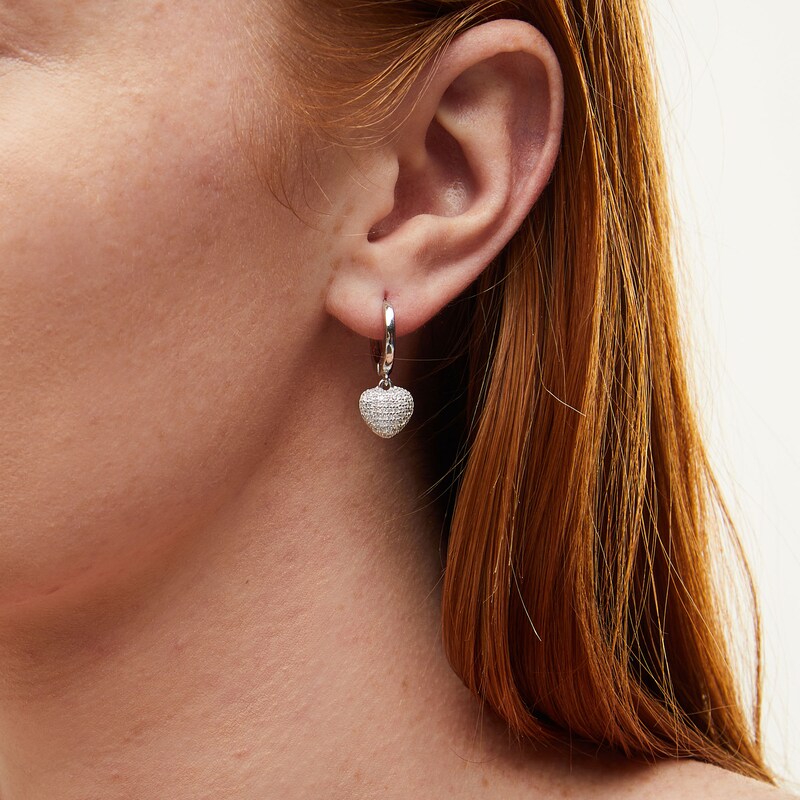 Sterling Silver CZ Heart Dangle Huggies