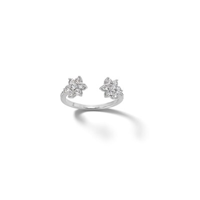 Sterling Silver CZ Flower Open Ring - Size 7