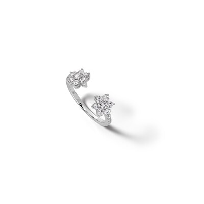 Sterling Silver CZ Flower Open Ring - Size 7