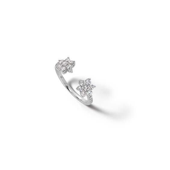 Sterling Silver CZ Flower Open Ring - Size 7