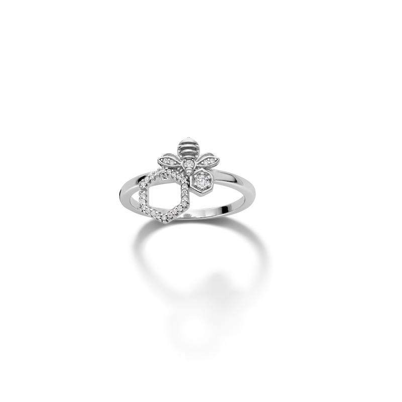 Sterling Silver CZ Honeycomb Bee Ring - Size 7