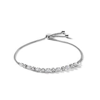 Sterling Silver CZ Round and Marquise Bolo Bracelet
