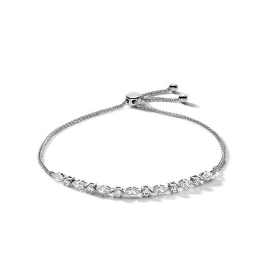 Sterling Silver CZ Round and Marquise Bolo Bracelet