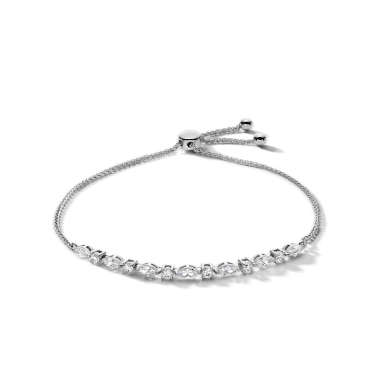 Sterling Silver CZ Round and Marque Bolo Bracelet