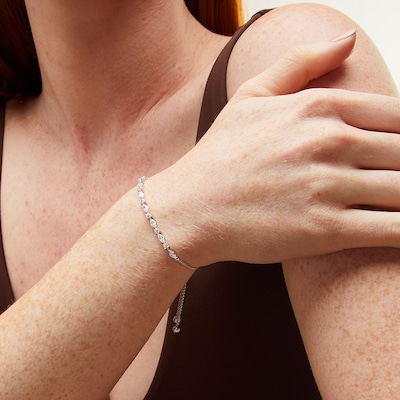 Sterling Silver CZ Round and Marquise Bolo Bracelet