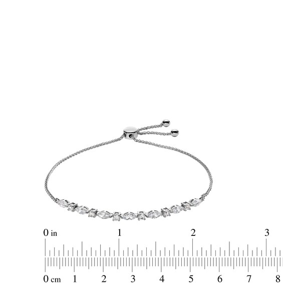 Sterling Silver CZ Round and Marquise Bolo Bracelet