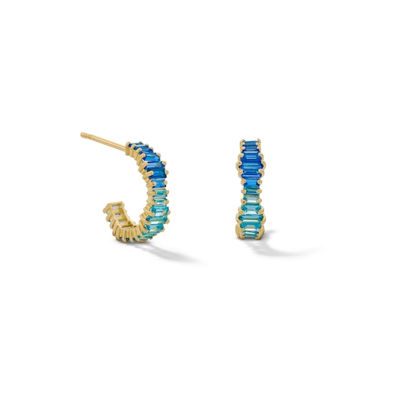 10K Solid Gold CZ Ombre Baguette Cut Huggie Hoops