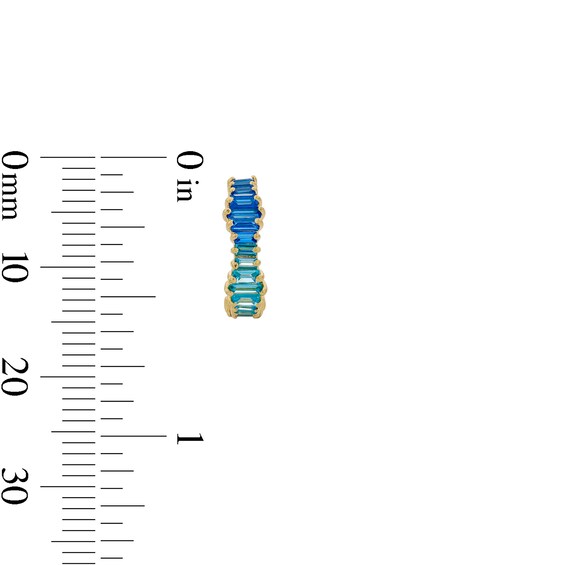 10K Gold CZ Blue Ombre Baguette Huggie Hoops