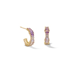 10K Gold CZ Purple Ombre Baguette Huggie Hoops
