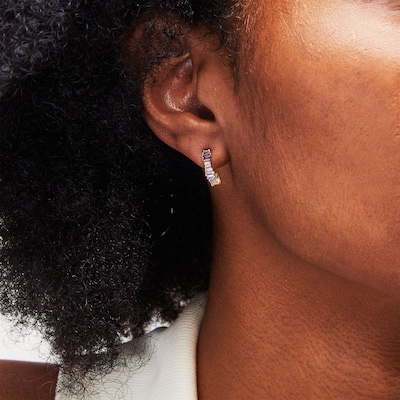 10K Gold CZ Purple Ombre Baguette Huggie Hoops