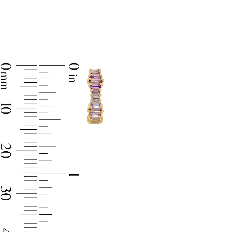 Main Image 3 of 10K Gold CZ Purple Ombre Baguette Huggie Hoops
