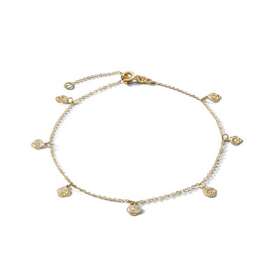 ​​​​​​​10K Solid Gold Roses Chain Anklet Made in Italy - 9"