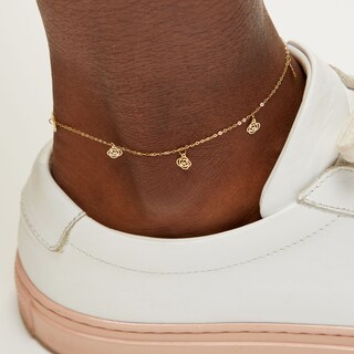 ​​​​​​​10K Solid Gold Roses Chain Anklet Made in Italy - 9"