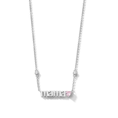Sterling Silver Pink CZ Heart Mama Pendant - 16" + 2"