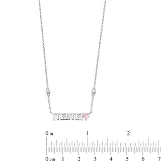 Sterling Silver Pink CZ Heart Mama Pendant - 16" + 2"