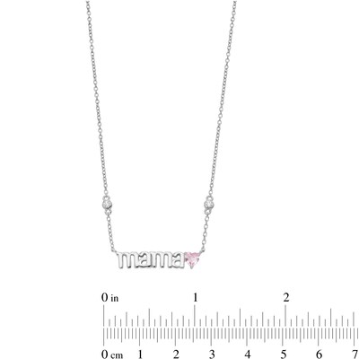 Sterling Silver Pink CZ Heart Mama Pendant - 16" + 2"