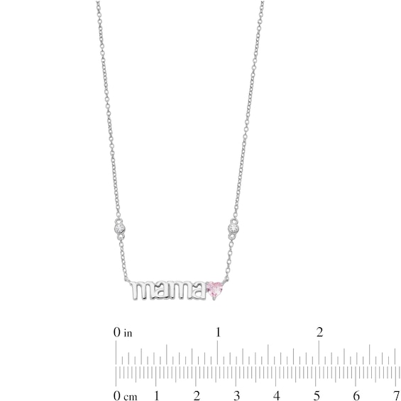 Sterling Silver Pink CZ Heart Mama Pendant - 16" + 2"