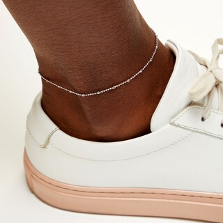 Sterling Silver Beaded Saturn Chain Anklet Made in Italy - 9"