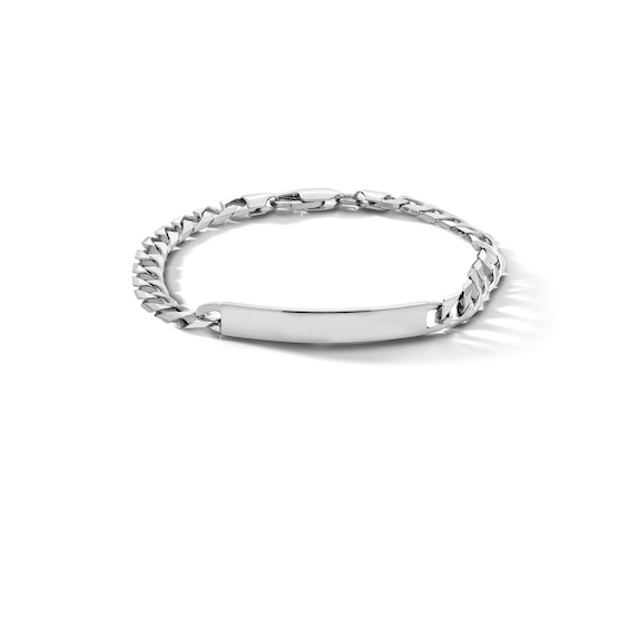Sterling Silver Diamond Cut Square Curb Chain ID Bracelet Made in Italy - 8.5"