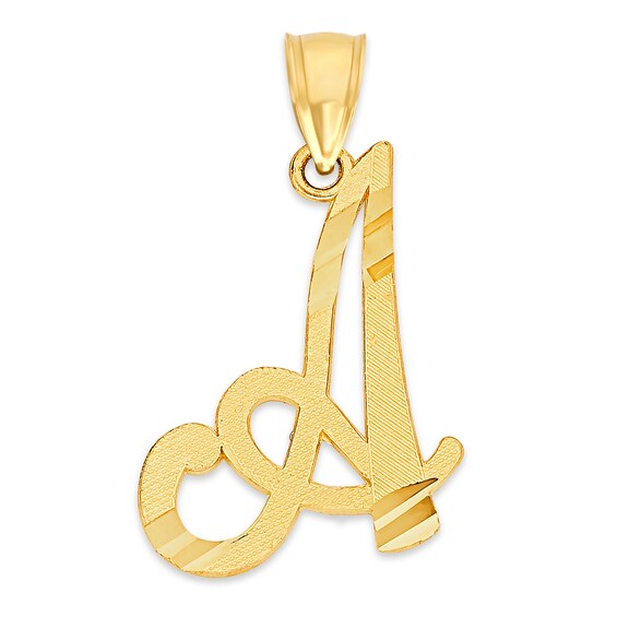 10K Solid Gold Diamond Cut Script Letter A Charm