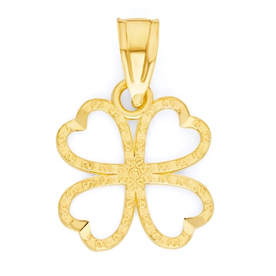 10K Solid Gold Diamond Cut Clover Charm