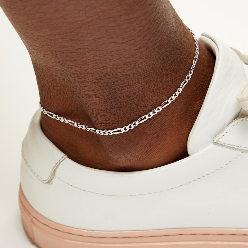 Sterling Silver Diamond Cut Figaro Chain Anklet Made in Italy - 9"