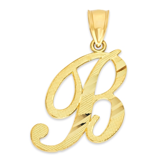 10K Solid Gold Diamond Cut Script Letter B Charm