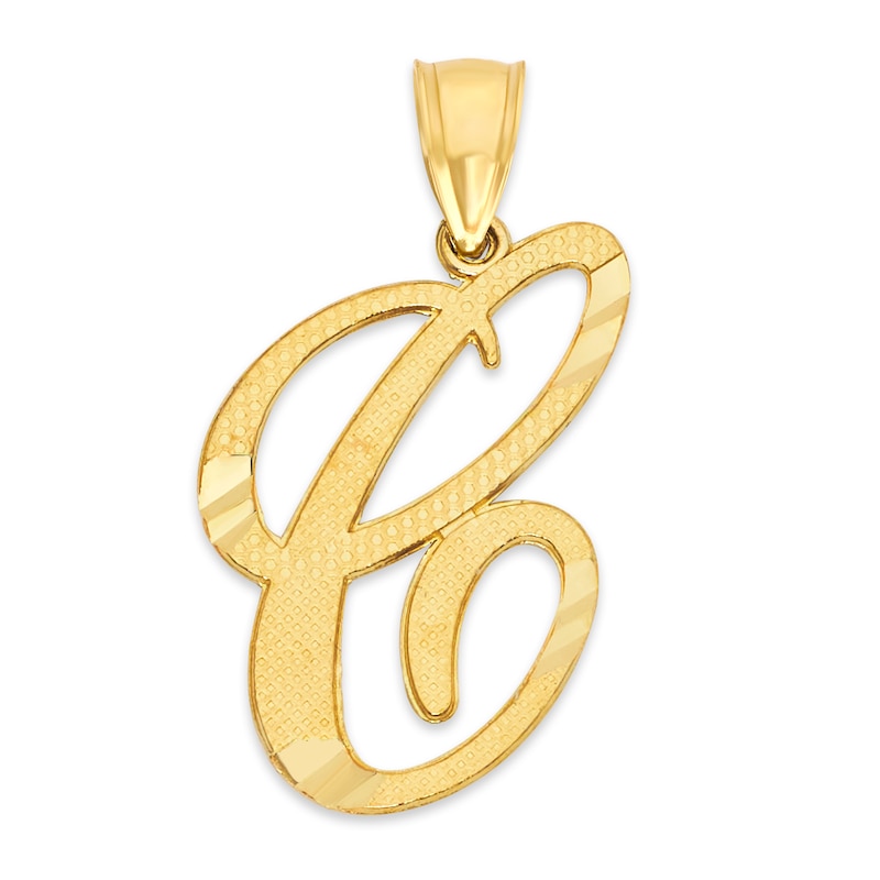 10K Solid Gold Diamond Cut Script Letter C Charm