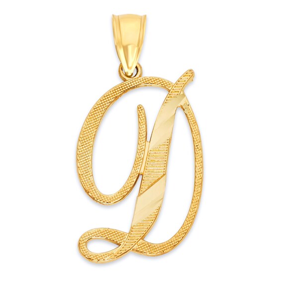 10K Solid Gold Diamond Cut Script Letter D Charm