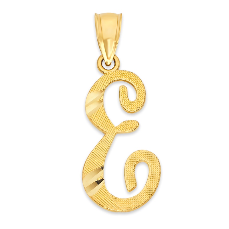 10K Solid Gold Diamond Cut Script Letter E Charm