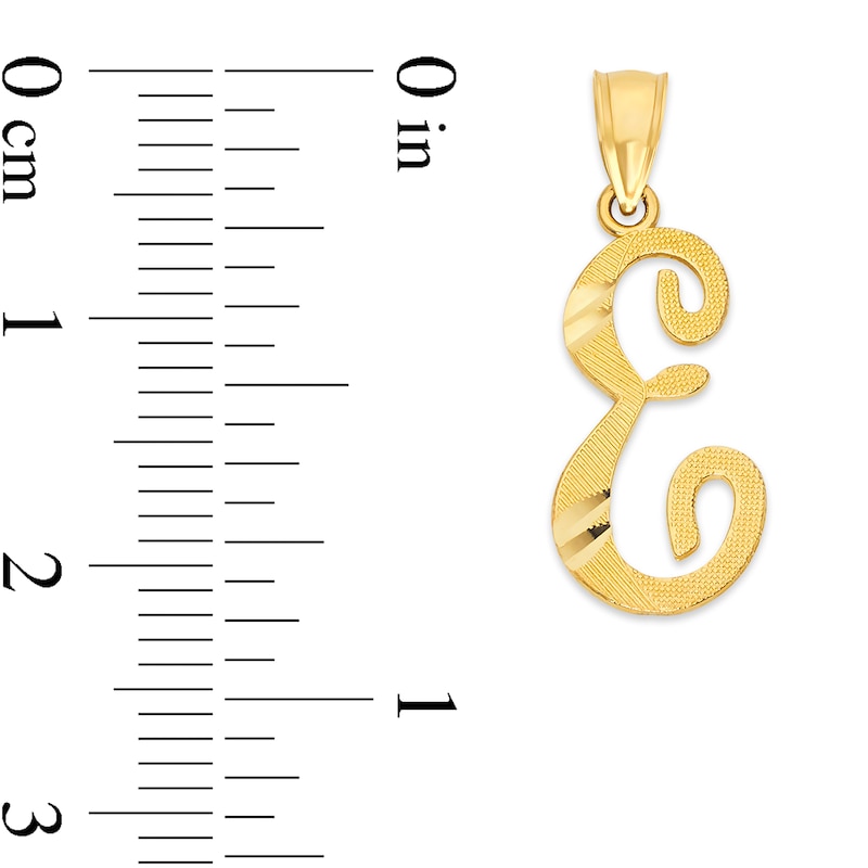 Main Image 2 of 10K Solid Gold Diamond Cut Script Letter E Charm