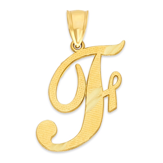 10K Solid Gold Diamond Cut Script Letter F Charm