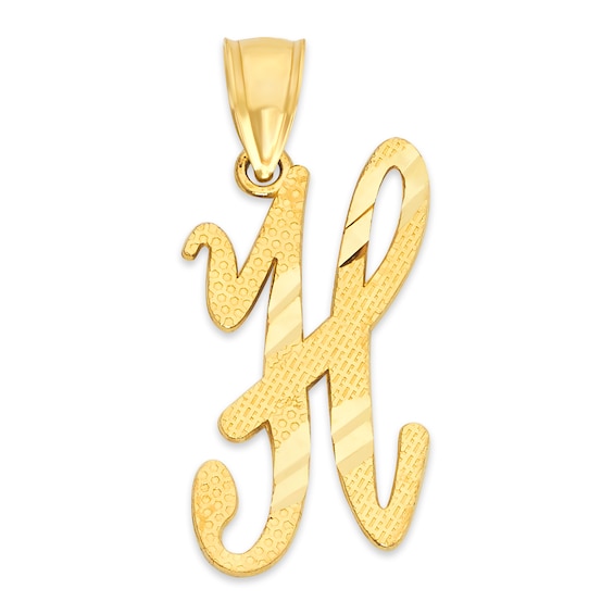 10K Solid Gold Diamond Cut Script Letter H Charm