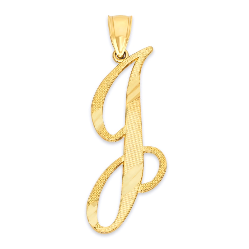 Main Image 1 of 10K Solid Gold Diamond Cut Script Letter J Charm
