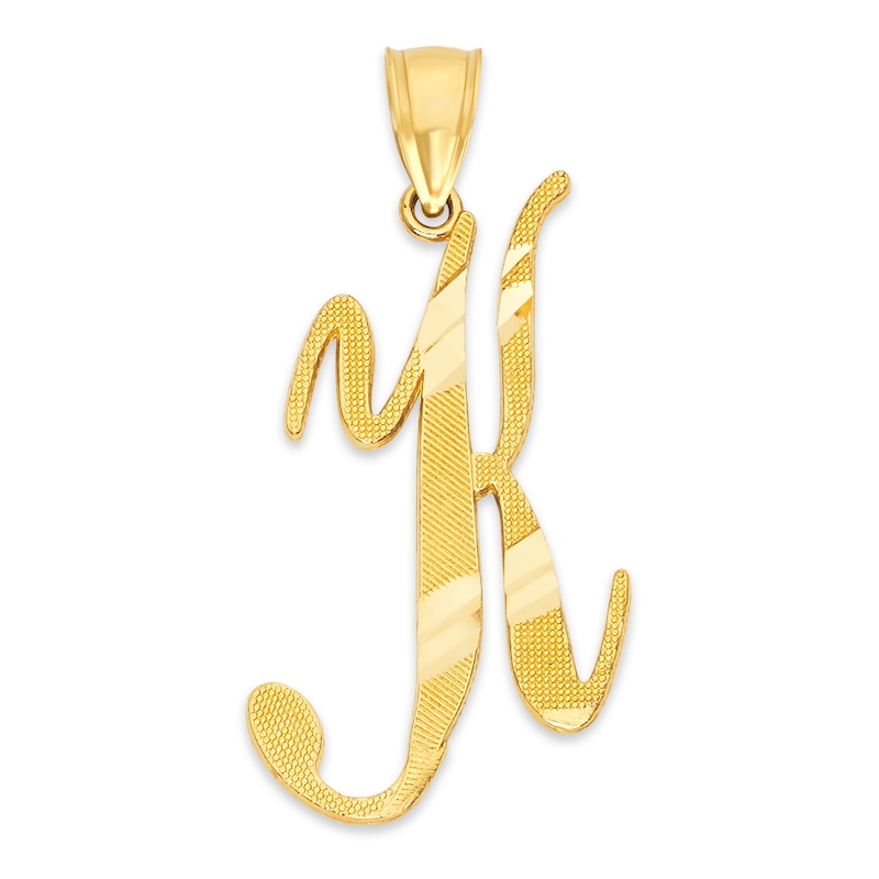 Main Image 1 of 10K Solid Gold Diamond Cut Script Letter K Charm