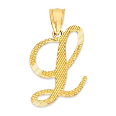 10K Solid Gold Diamond Cut Script Letter L Charm