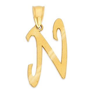 10K Solid Gold Diamond Cut Script Letter N Charm