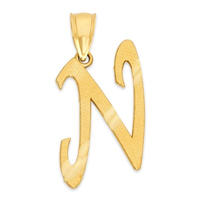 10K Solid Gold Diamond Cut Script Letter N Charm