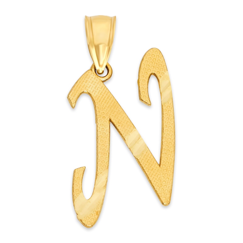 10K Solid Gold Diamond Cut Script Letter N Charm