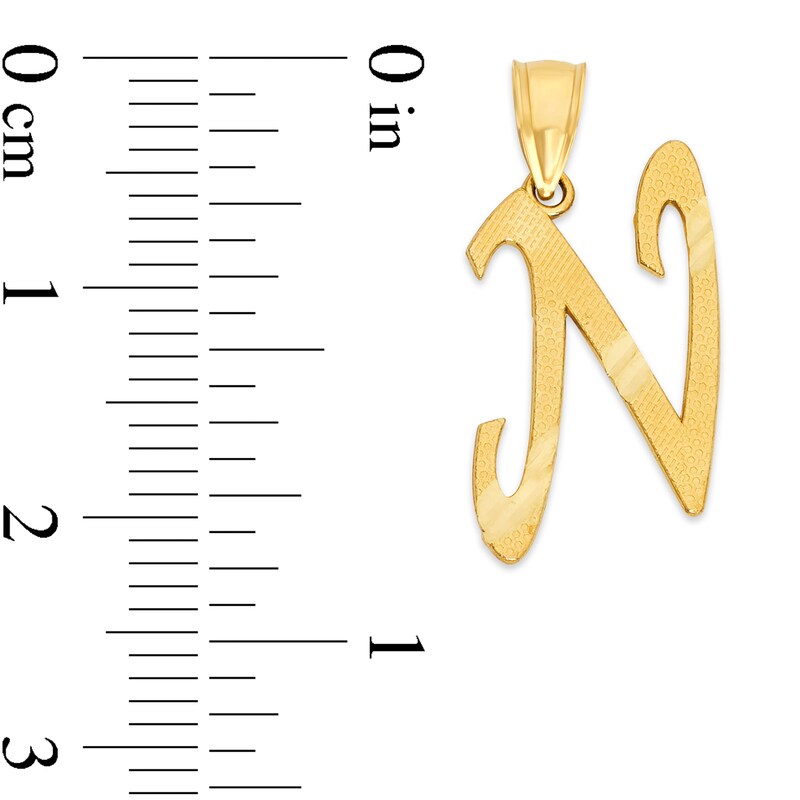 10K Solid Gold Diamond Cut Script Letter N Charm