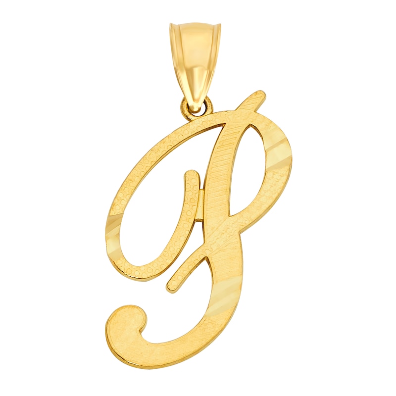 Main Image 1 of 10K Solid Gold Diamond Cut Script Letter P Charm