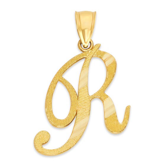 10K Solid Gold Diamond Cut Script Letter R Charm