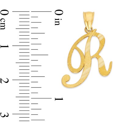 10K Solid Gold Diamond Cut Script Letter R Charm