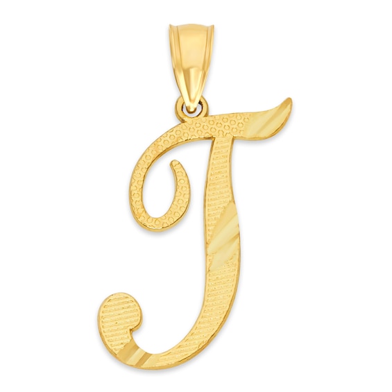 10K Solid Gold Diamond Cut Script Letter T Charm