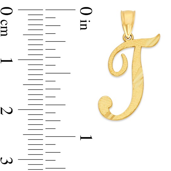 10K Solid Gold Diamond Cut Script Letter T Charm
