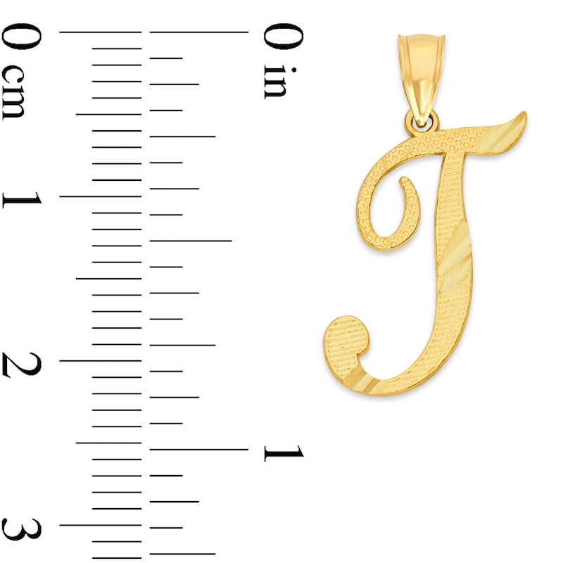 Main Image 2 of 10K Solid Gold Diamond Cut Script Letter T Charm